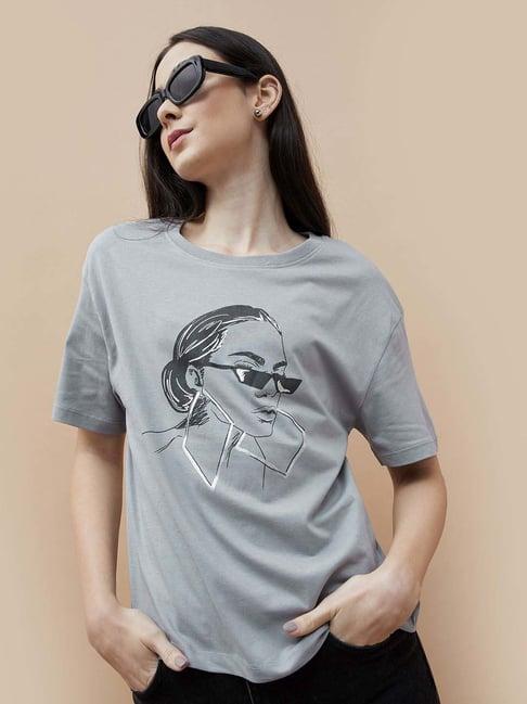 fame forever by lifestyle grey cotton printed t-shirt