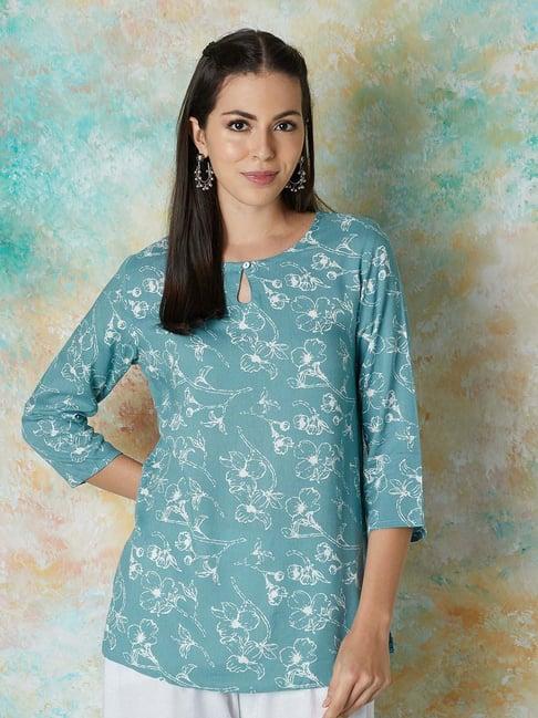 melange by lifestyle blue printed straight kurti