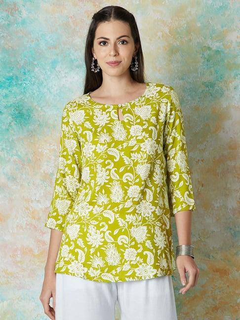 melange by lifestyle green printed straight kurti