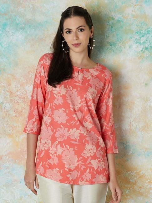 melange by lifestyle coral printed straight kurti