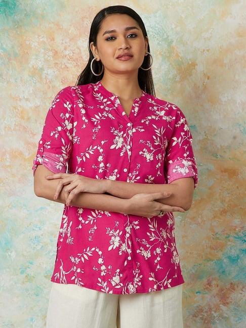 melange by lifestyle pink printed straight kurti