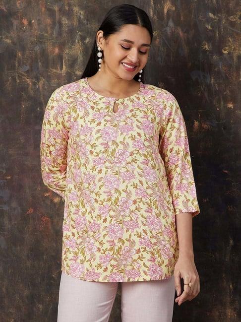 melange by lifestyle yellow printed straight kurti