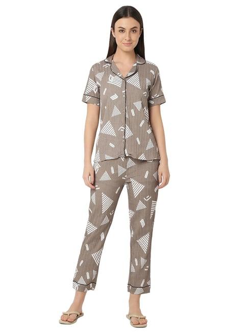 smarty pants brown printed shirt with lounge pants