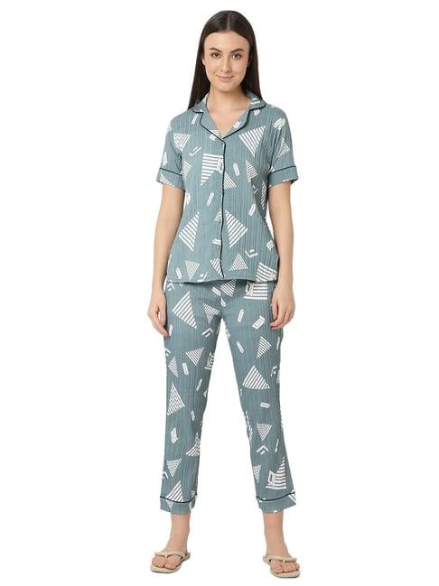 smarty pants green printed shirt with lounge pants