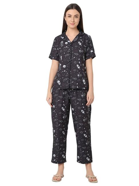 smarty pants black printed shirt with lounge pants