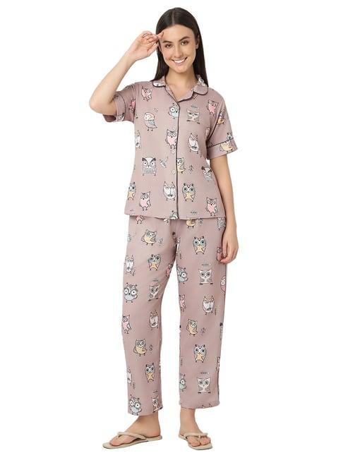 smarty pants beige printed shirt with lounge pants