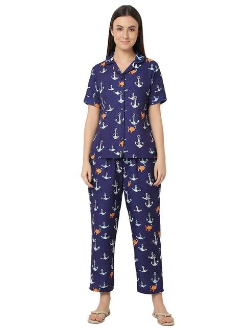 smarty pants blue printed shirt with lounge pants