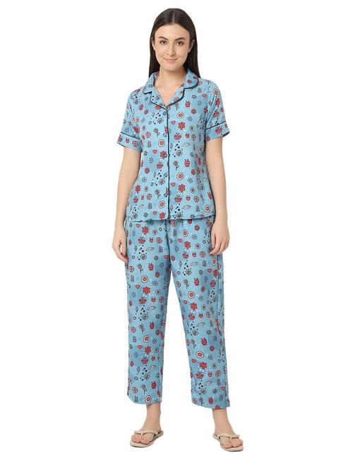 smarty pants blue printed shirt with lounge pants