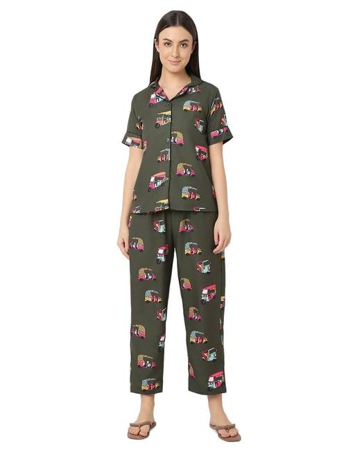 smarty pants olive printed shirt with lounge pants