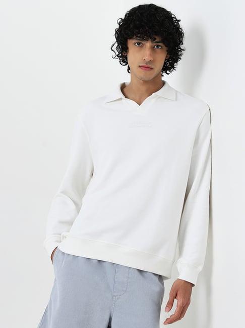 nuon by westside white text printed relaxed fit cotton sweatshirt