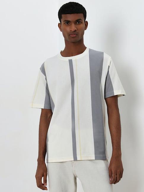 nuon by westside grey striped relaxed-fit t-shirt