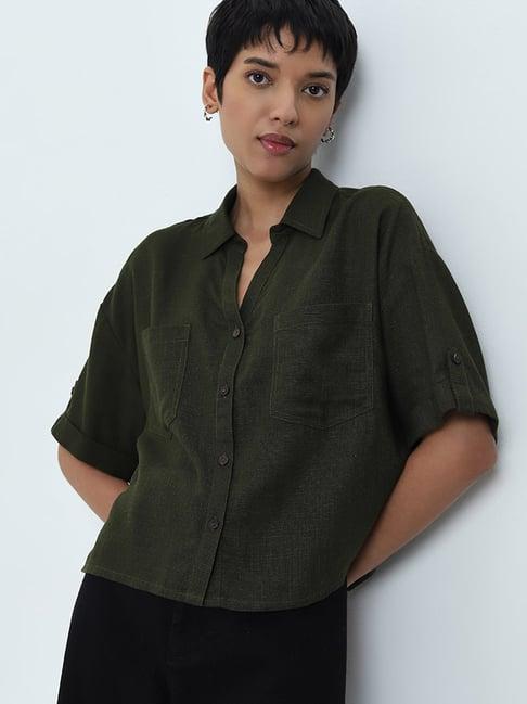 lov by westside green blended linen shirt