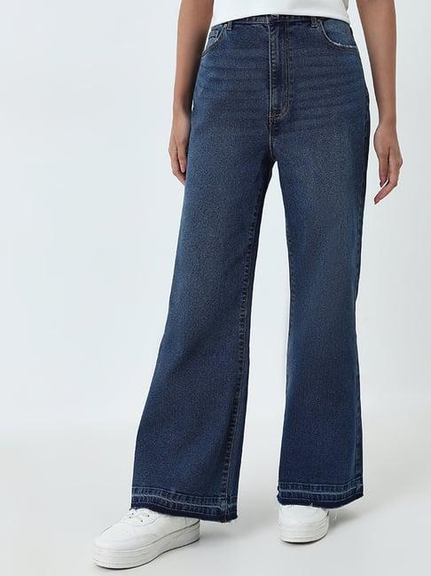 lov by westside dark blue wide leg fit high-rise jeans