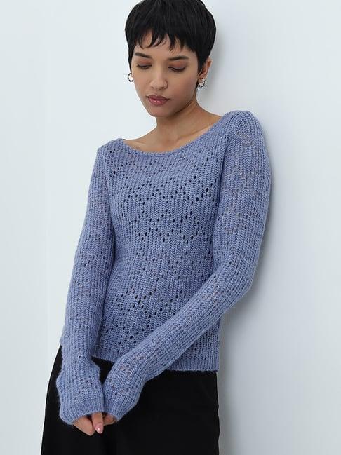 lov by westside blue knit-textured sweater