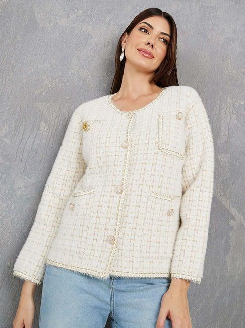 styli white self pattern cardigan