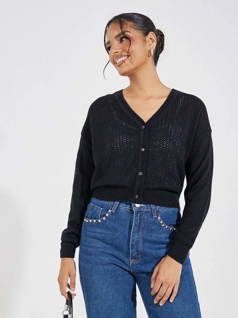 styli black self pattern cardigan