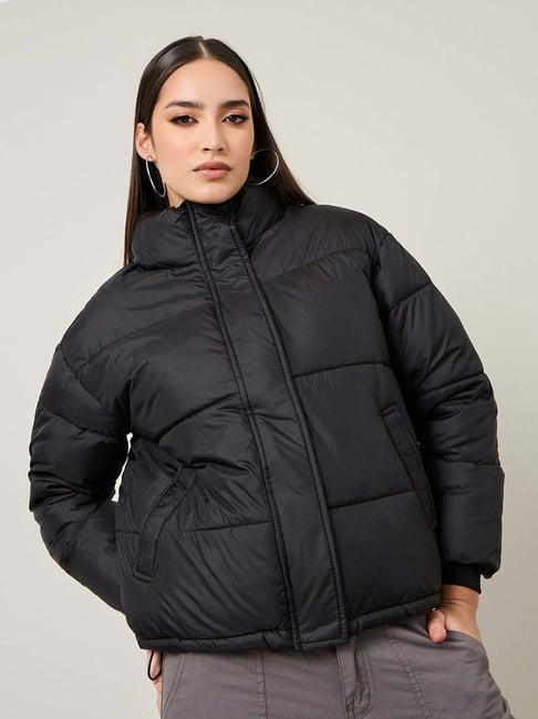 styli black plain puffer jacket