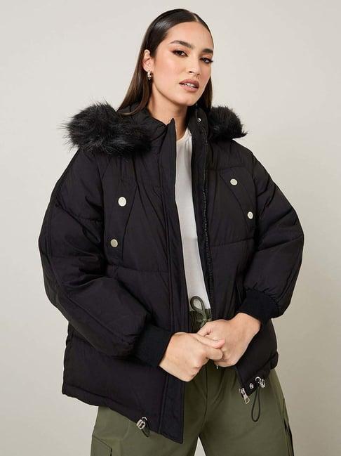 styli black plain puffer jacket