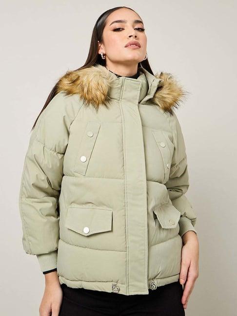 styli green plain puffer jacket