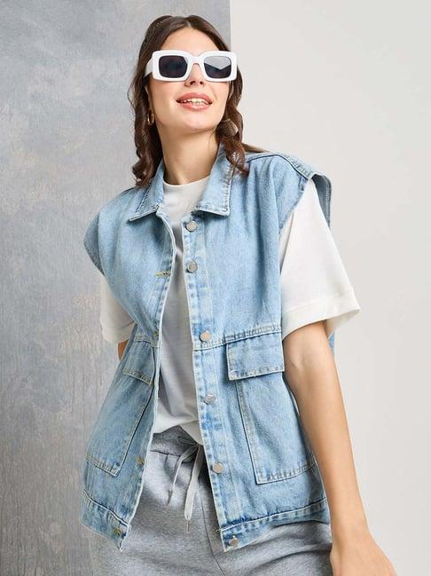 styli blue cotton plain denim jacket