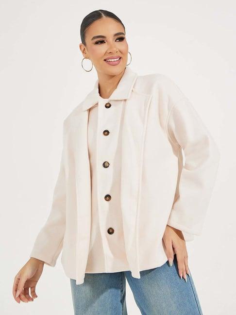 styli beige plain jacket