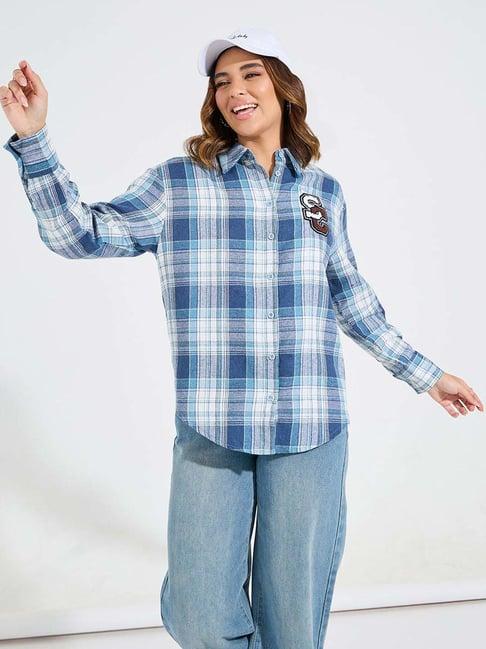 styli blue chequered shirt