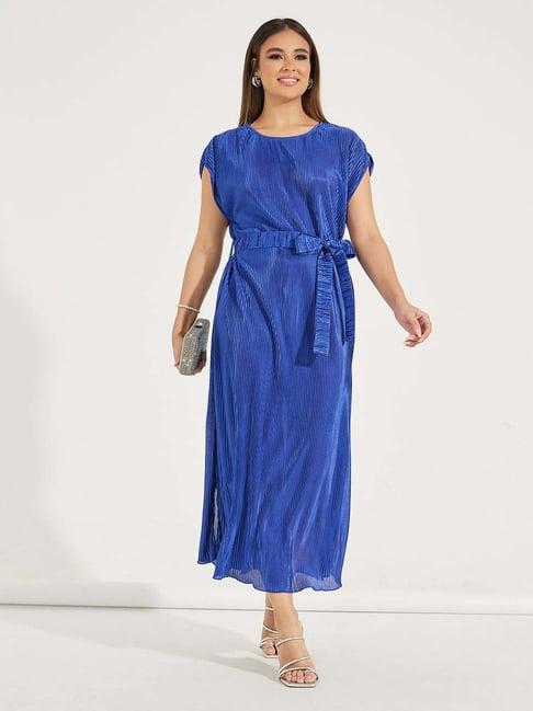 styli blue pleated a-line dress