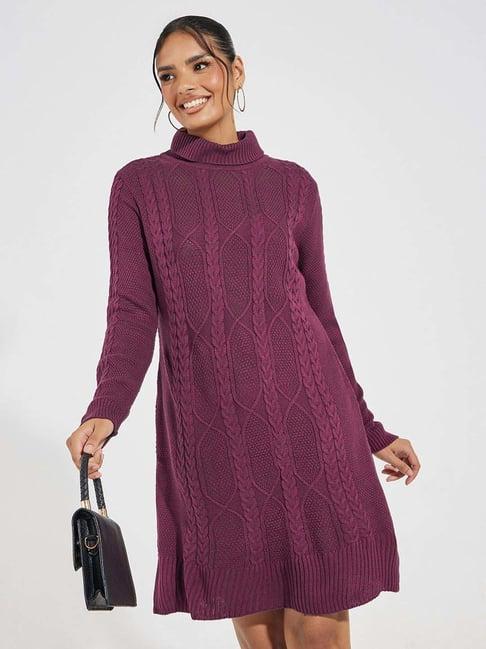 styli purple crochet pattern a-line winter dress