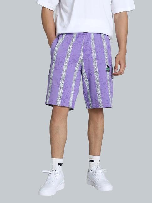 puma purple cotton regular fit printed sports shorts