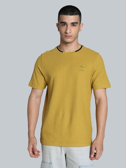 puma yellow cotton regular fit texture t-shirt