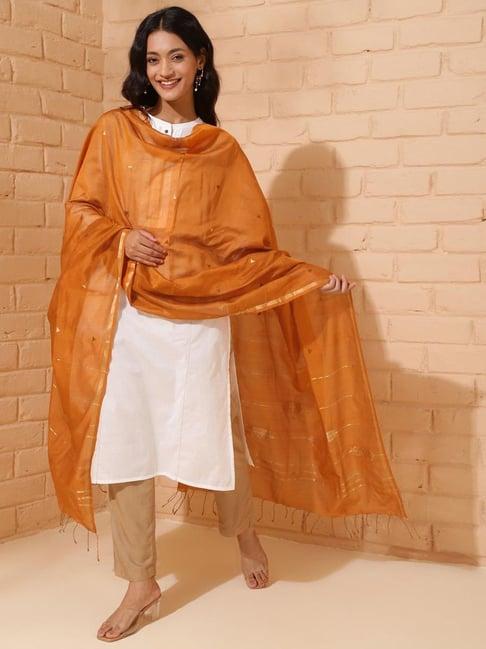 fabindia orange woven pattern dupatta