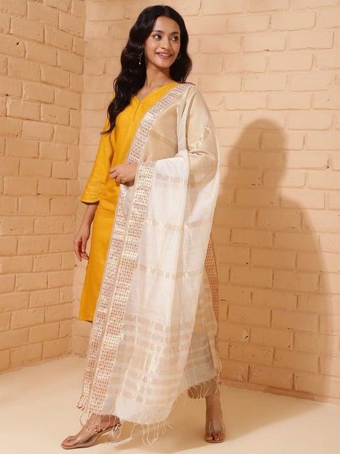 fabindia white embroidered dupatta