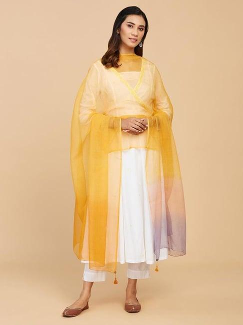 fabindia yellow embroidered dupatta