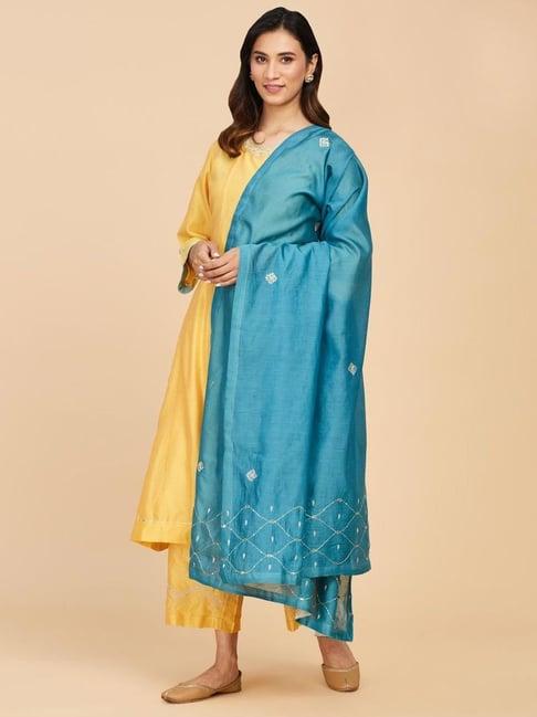 fabindia turquoise embroidered dupatta