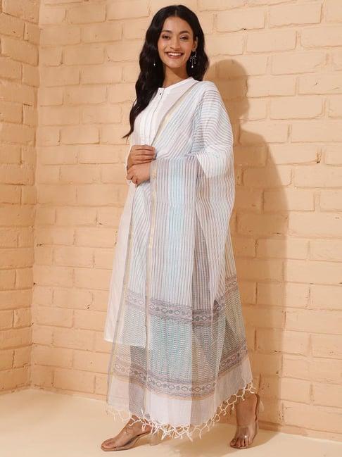 fabindia white printed dupatta