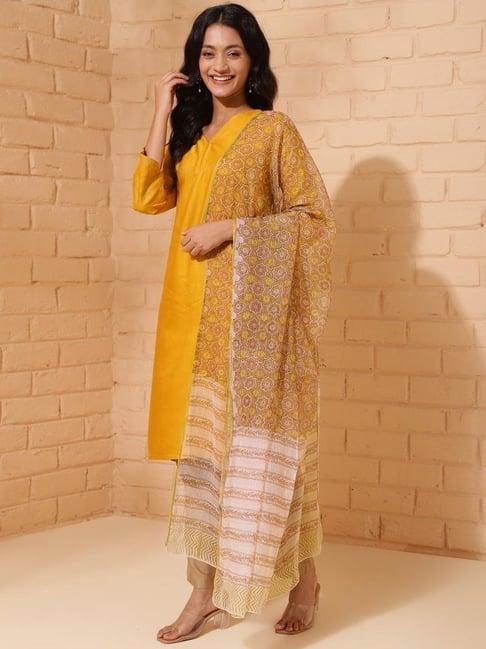 fabindia yellow printed dupatta