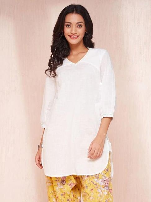 fabindia white cotton straight kurti