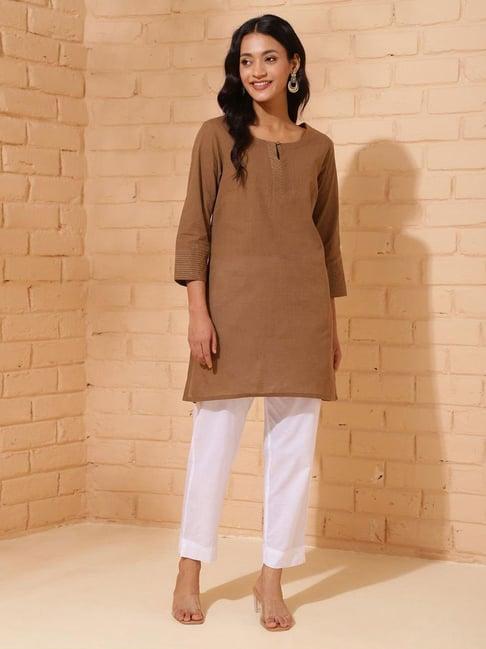 fabindia beige cotton straight kurti