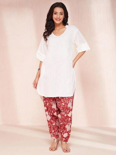 fabindia white cotton straight kurti