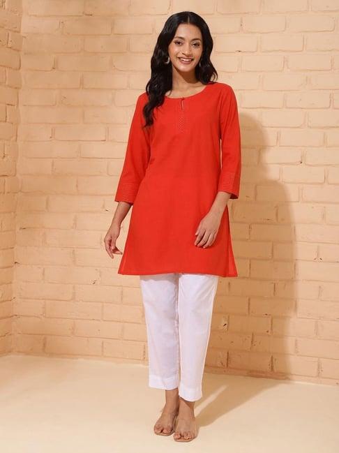 fabindia red cotton straight kurti