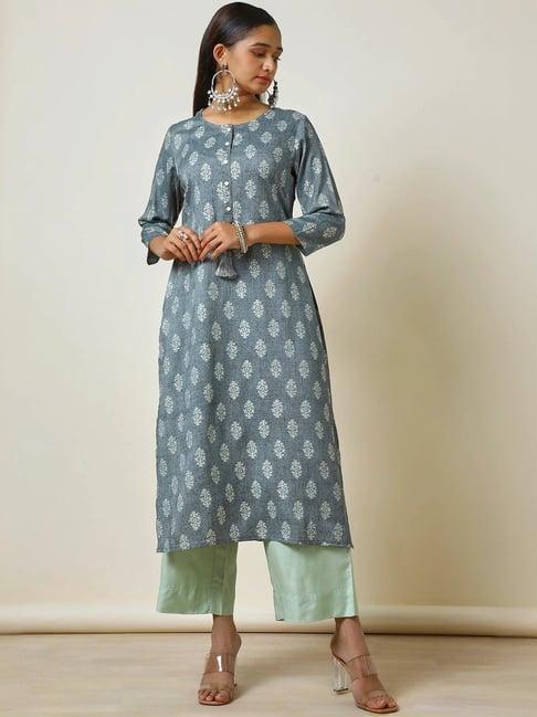 soch grey printed straight kurta