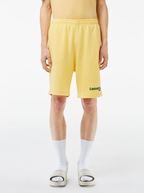 lacoste yellow cotton regular fit printed sports shorts