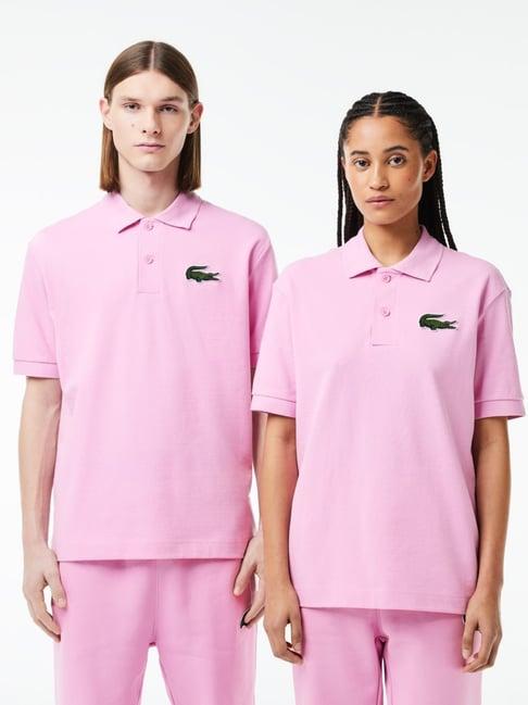 lacoste pink cotton loose fit unisex polo t-shirt