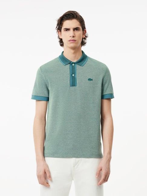 lacoste green cotton regular fit printed polo t-shirt