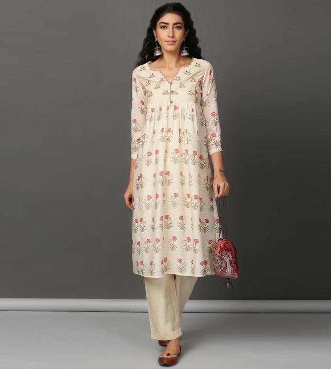 nuhh off white flower sorbet kurta