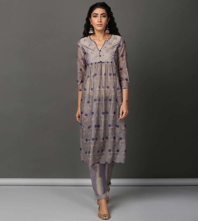 nuhh grey flower sorbet kurta