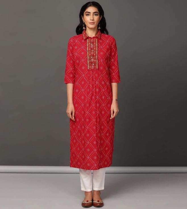 nuhh red holiday straight comfort fit kurta