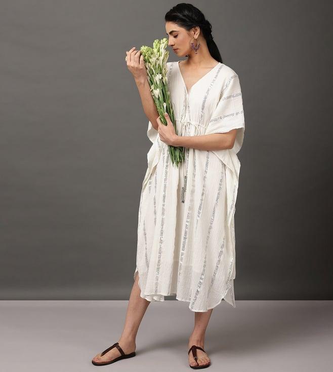 nuhh off white cotton crepe kaftan dress