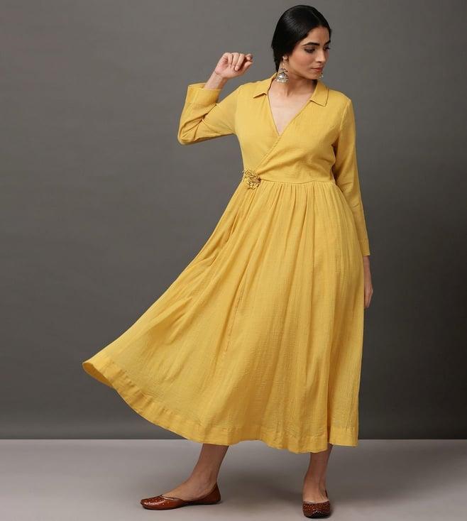 nuhh mustard cotton crepe dress