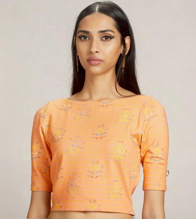 ritu kumar peach floral printed jersey blouse